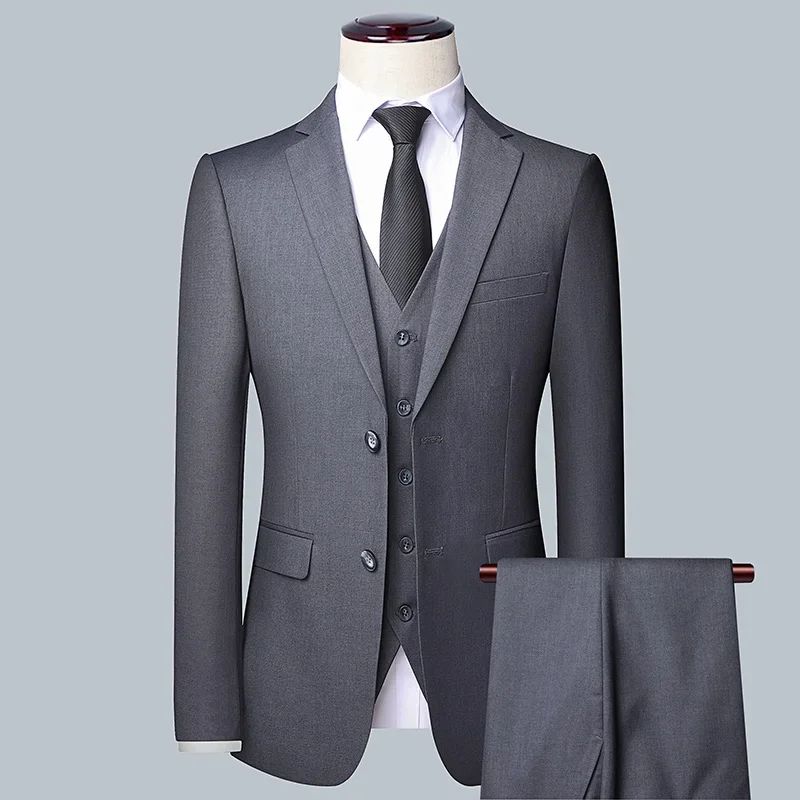 High quality Men Solid color Business - stylish handsome groom best man wedding dress 3/2/1 Single piece optional