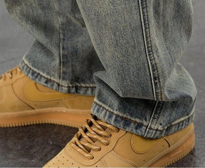 Calça Jeans Masculina Retrô Cargo Reta Cowboy Punk Lavada Grife Luxuosa Tendência 2025 Y2k Vintage Estilo Coreano Larga