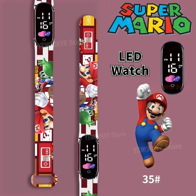 Mario Bros Children's Watches Action Figures Luigi Princess Peach Yoshi Bowser kids Sport Wristband Waterproof Digital Watch Toy