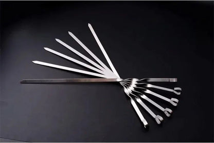 50cm BBQ Skewer 6Pcs Stainless Steel Wide Barbecue Sticks Flat BBQ Fork Outdoor Camping Picnic BBQ Utensil Kitchen Accessories
