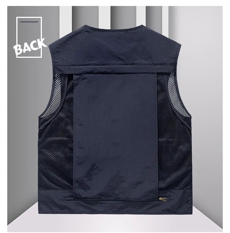 Colete Masculino de Malha com Vários Bolsos Secagem Rápida Sem Mangas Jaqueta Repórter Solto Casual Fino para Pesca Colete Masculino