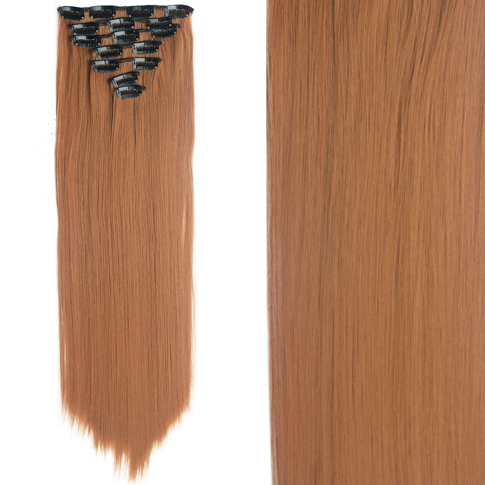 Cabelo Liso Comprido 16 Clipes 7 Pçs/Conjunto de Apliques de Cabelo Sintético Natural Loiro Preto Resistente ao Calor 2026