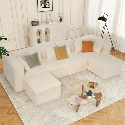 Cloud Modular Sectional Couch 4 Seater Convertible Chenille Sofa Set with Ottoman 130 Inch Living Room Furniture