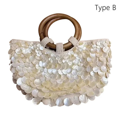 Handmade Fairy Beaded Bag?? ??Large Capacity ?Compact Size?? ??Seashell Clutch Purse?? Mermaid Style?? Shell Embellishments??