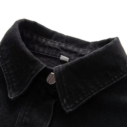 Retro Washed Loose Long Sleeve Women's Denim Shirt Vintage Workwear Style Button up Casual Outerwear from Mainland China