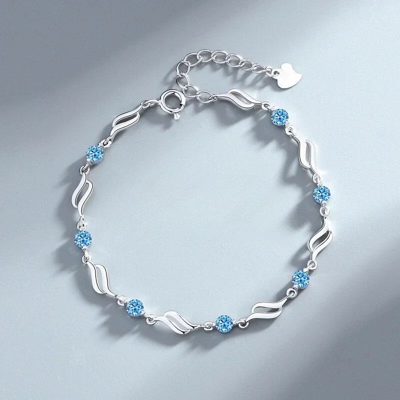 925 Sterling Silver Heart Shaped Necklace Bracelet Set for Women Vintage Korean Crystal Bracelets High Quality Set Party Jewelry