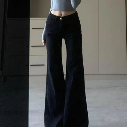 High Waist Loose Fit Bell Bottom Jeans Women's Black Slimming Denim Pants Spring 2025 Fashion Trend Wide Leg Casual Trousers