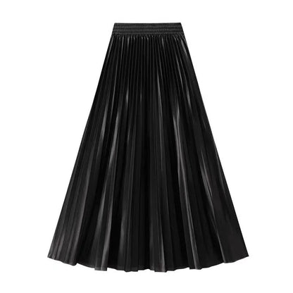 High Waist Satin Pleated Skirt 1 Meter Long Floor Length Pearl Glitter A- Line Umbrella Half Body Skirts Polyester Fiber