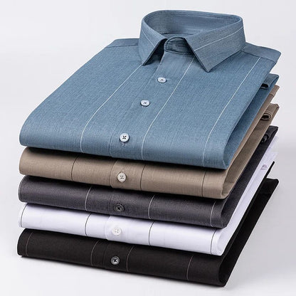Bamboo Fiber Casual long-sleeve shirts for man elastic Anti-wrinkle striped slim fit formal shirt soft business designer clothes