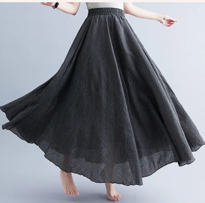 Fashion Solid Cotton Linen Women Skirts Maxi Elegant Harajuku Saia Casual Loose Long Skirt Ladies Clothes Faldas Ropa Mujer