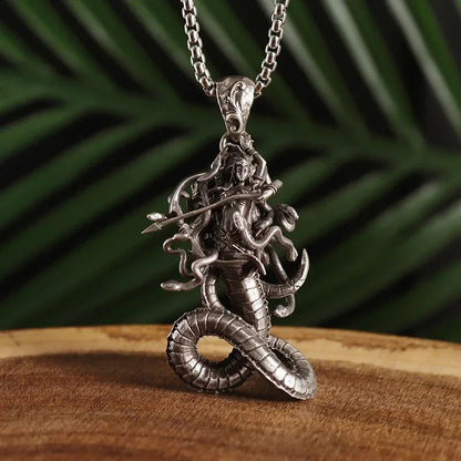 Colar de Pingente de Caveira Demoníaca Enrolada de Cobra Gótica Vintage para Homens Meninos Festa de Rock Halloween Joia de Presente