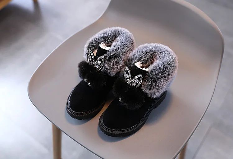 Winter Girls Boots Princess Snow Boots Leather Sport Shoes For Girl Children Warm Boots Fashion Soft Bottom Kids Sneakers