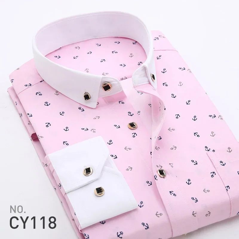 Quality Plaid Casual Men's Shirt Slim Fit Formal & Business Party Man Spring Long Sleeve New Men Floral for Mens Dress Shirt