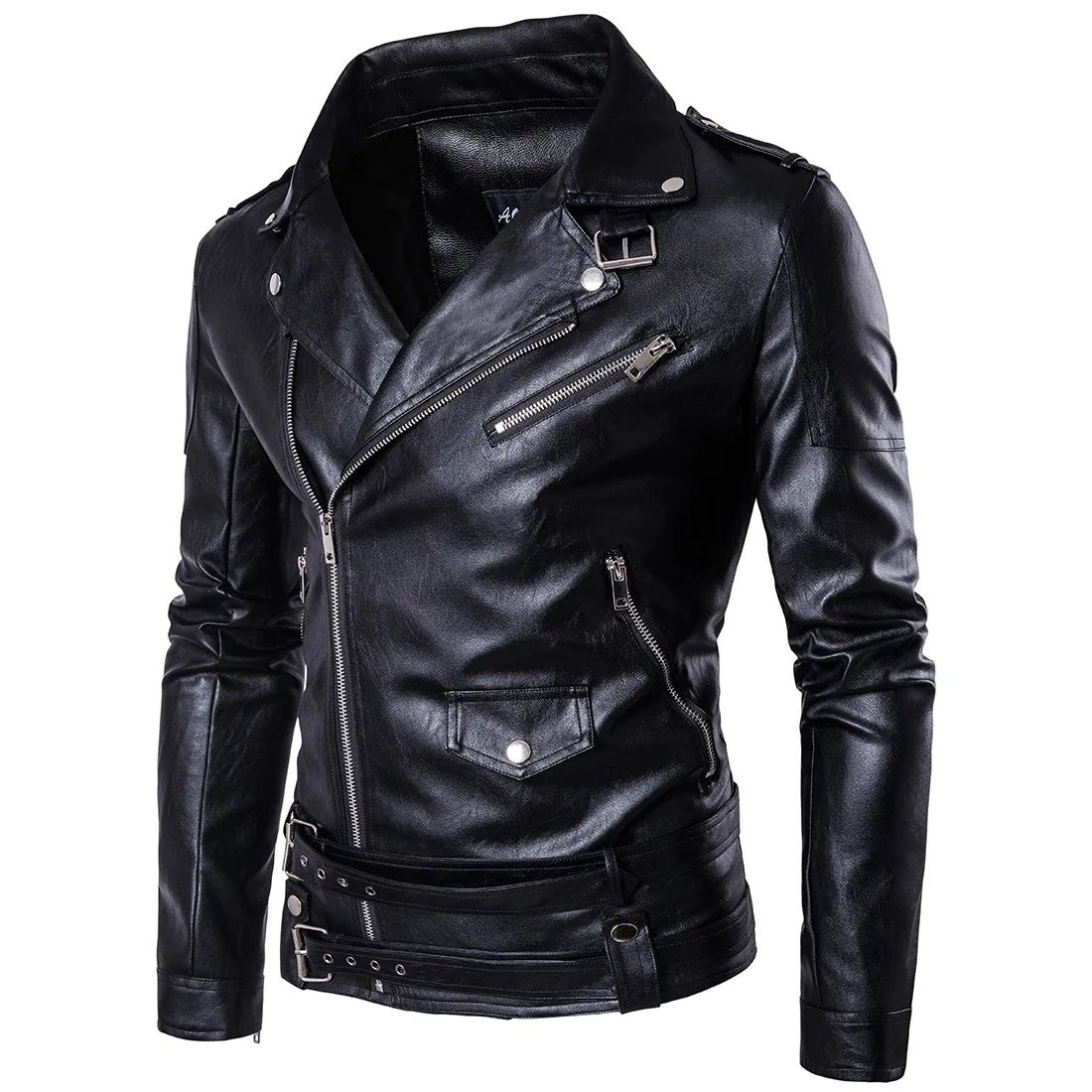 Motorcycle Slim Leather Jacket Men's Leather Jacket British Fashion Men's PU Leather Jacket mens solid color leather jackets