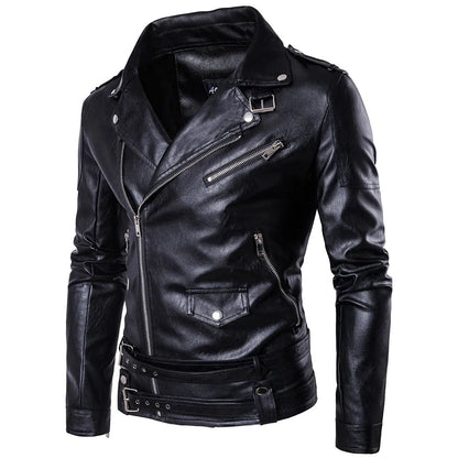 Motorcycle Slim Leather Jacket Men's Leather Jacket British Fashion Men's PU Leather Jacket mens solid color leather jackets
