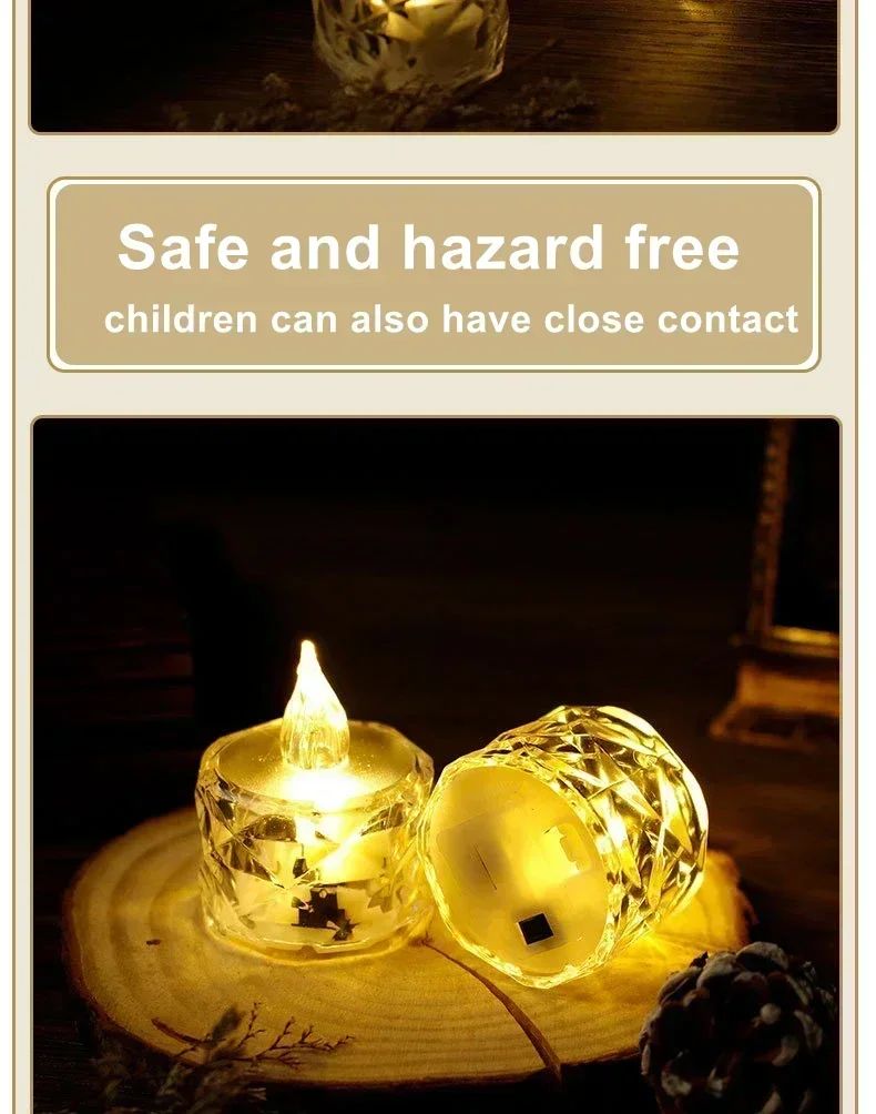 LED Crystal Candle Light with Battery Flameless Candle Light Electronic Night Lamp Dating Party Holiday Home Wedding Decoration