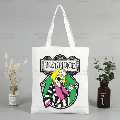 Beetlejuice Horror Gift Shopping Bag Print Original Design White Unisex Fashion Travel Canvas Bags