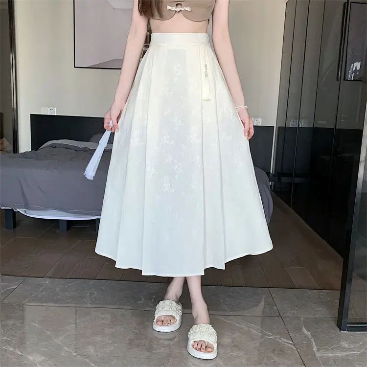 Elegant Embroidered High Waist Midi Skirt Women's New Chinese Style A- Line Half Body Skirt for Summer Fashionable Versatile