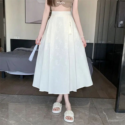 Elegant Embroidered High Waist Midi Skirt Women's New Chinese Style A- Line Half Body Skirt for Summer Fashionable Versatile