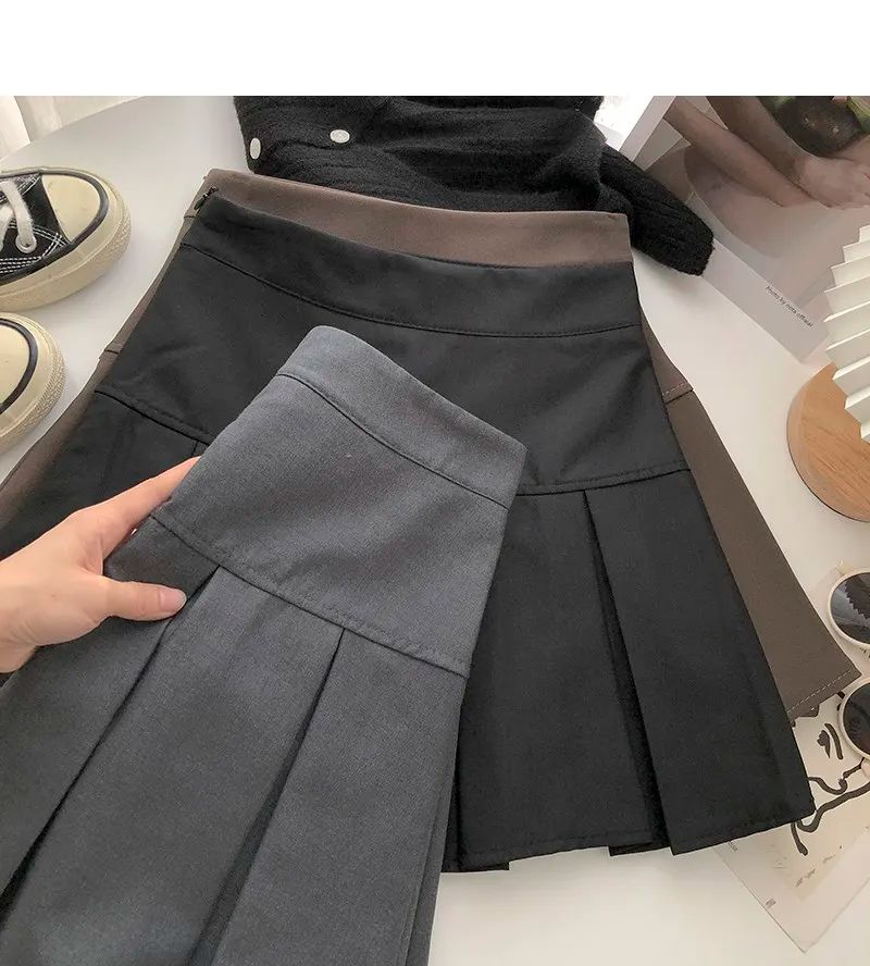 Vintage Brown Pleated Skirt Women Spring Summer Korean Style Y2K High Waisted A-line Mini Skirts Preppy Style Girls Causal