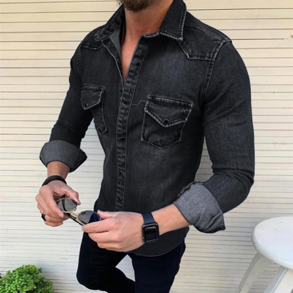 Spring Autumn Denim Shirts Men Top Long Sleeve Jeans Shirts for Men Single-breasted Casual Shirts chemise homme ??????? ???????