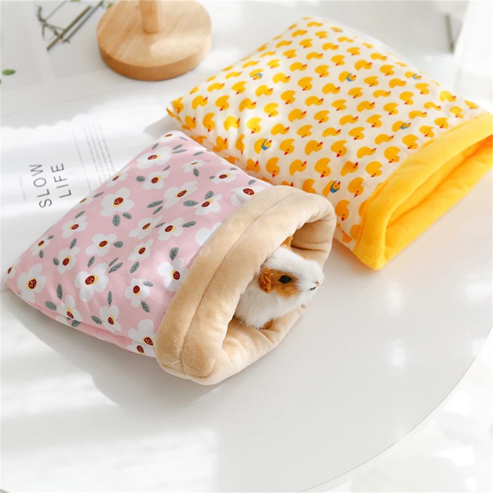 Saco de Dormir para Porquinho da Índia com Estampa de Flor e Papai Noel, de Algodão Macio, Gaiola para Ouriço e Rato, Casa de Descanso para Animais de Estimação, Barraca, Acessórios para Hamster