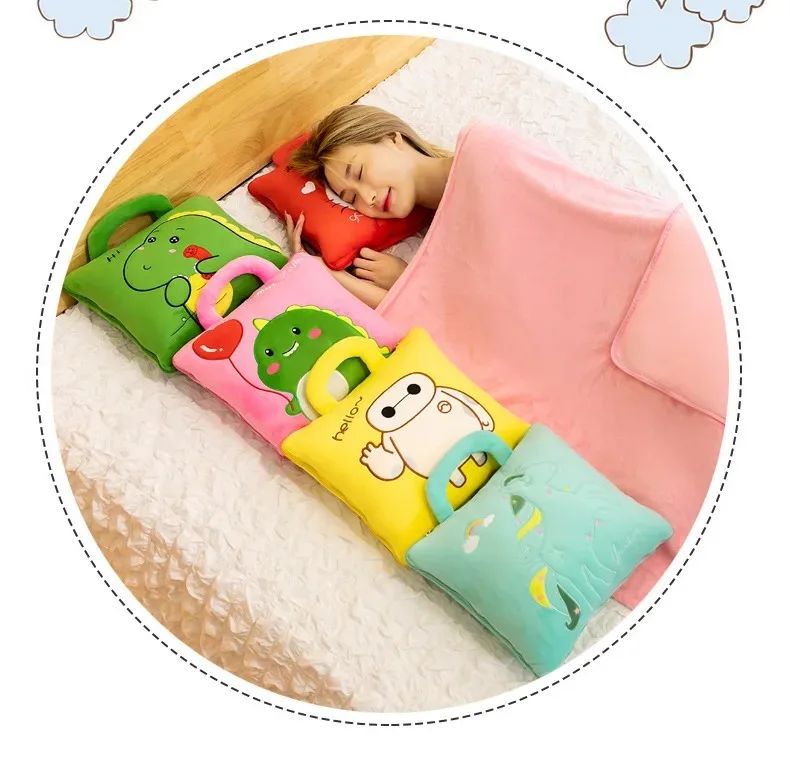 Cute Pillow Quilt Dual-use Pillow Folding Air Conditioning Blanket Car Interior Cushion Pillow 3-in-1 Office Nap Cushion Blanket
