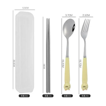 Talheres Portáteis de Desenho Animado com Estojo Utensílios de Cozinha Reutilizáveis Talheres Incluem Garfo Colher para Crianças