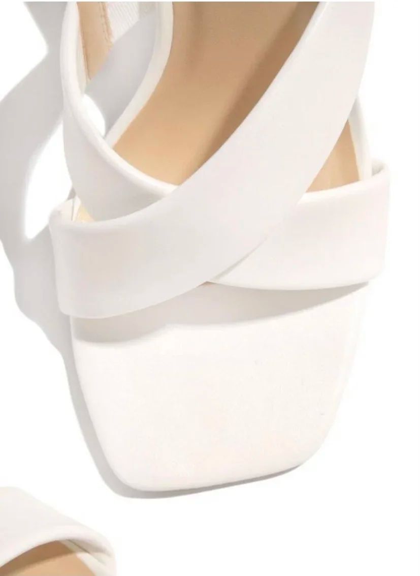 2024 summer new style square head cross strap stiletto heels women's solid color sandals and slippers 43