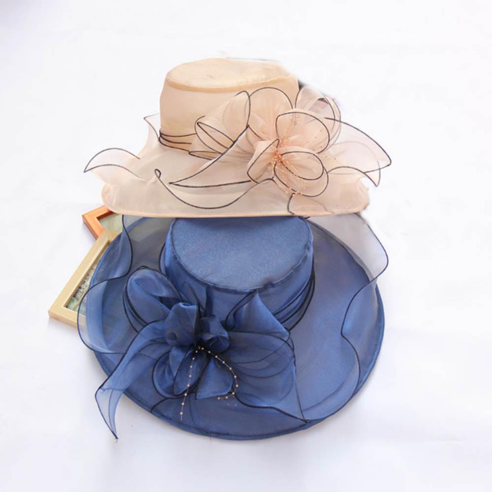 Chapéu Dobrável Feminino de Organza Floral para Igreja, Kentucky, Chá, Chapéu de Sol Elegante Fascinator para Cerimônia de Casamento Feminino