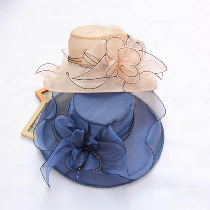 Chapéu Dobrável Feminino de Organza Floral para Igreja, Kentucky, Chá, Chapéu de Sol Elegante Fascinator para Cerimônia de Casamento Feminino