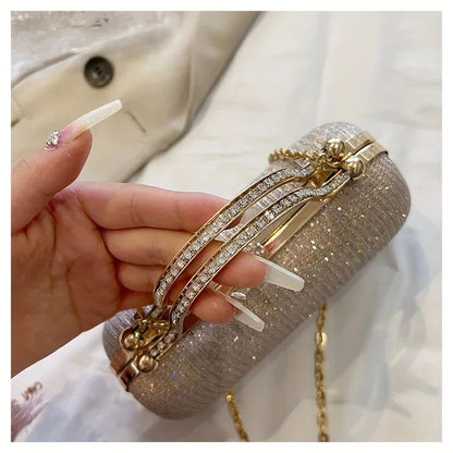 Shiny Mini Evening Bag, Rhinestone Chain Purse, Luxury Glitter Banquet Handbag, Perfect For Party, Wedding, Prom, Dinner/Banquet