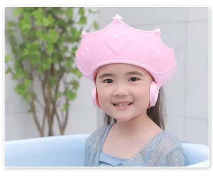 Chapéu de banho de borracha macia ajustável à prova d'água para bebês, proteção auricular infantil, xampu seguro para crianças, chapéu de bebê padrão coroa
