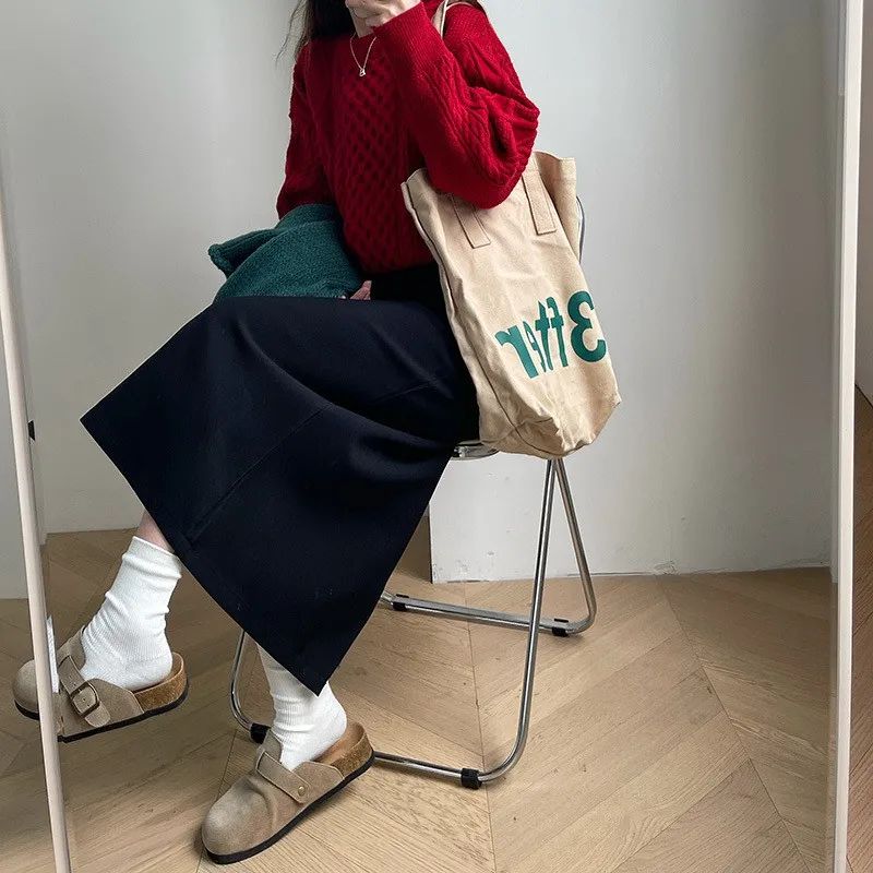 Sweater Coat Skirts 2024 Autumn and Winter New Gray Back Slit Suit Skirt Skirt