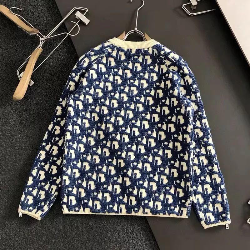 Autumn Winter CD Letter Full Print Embroidery Men's round Neck Knitted Wool Sweater Casual Long Sleeve Sweatshirt