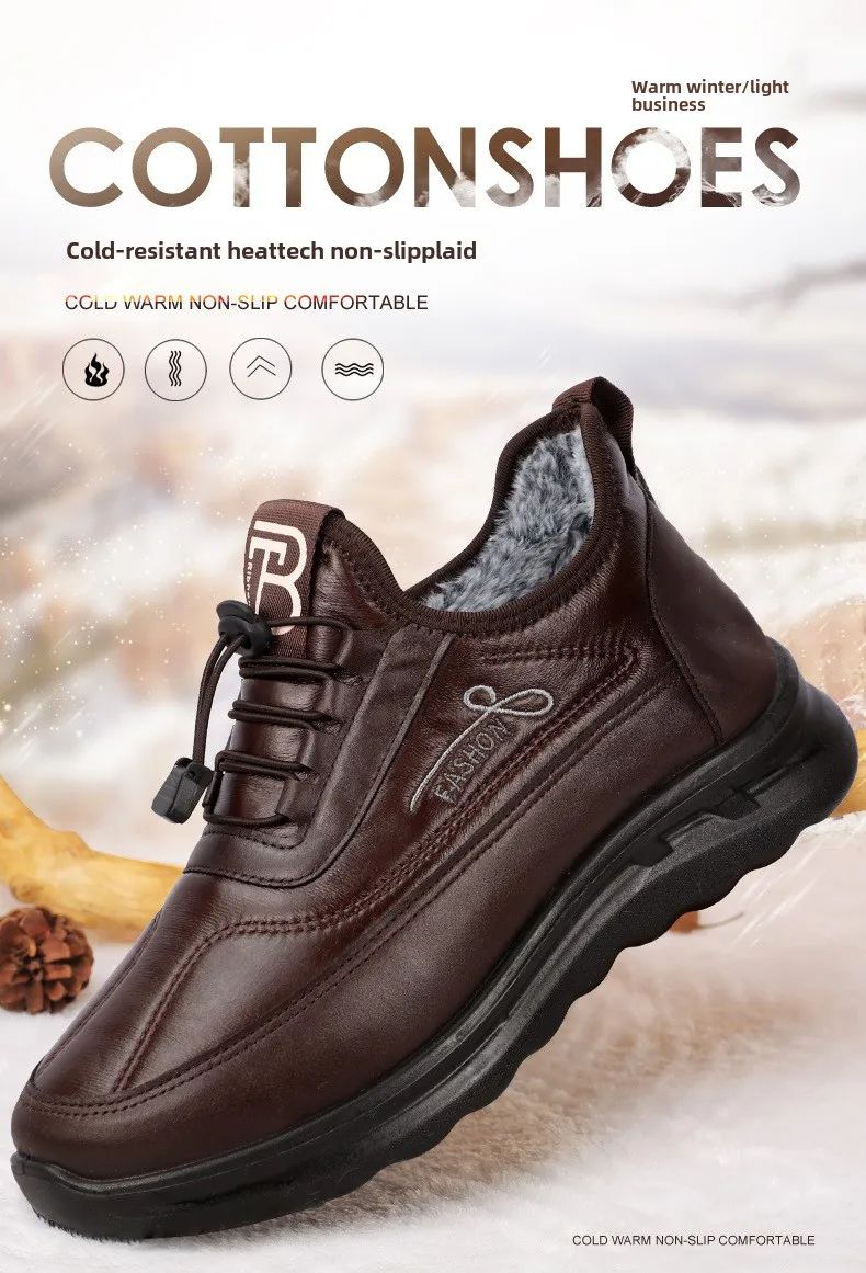 Winter Fashion Men's Shoes Warm Plush  Men's Black Waterproof Zapatillas Hombre Comfortable Men's Walking Shoes