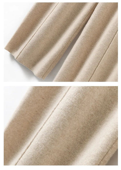 High Waist Wide Leg Pants Mid-Seam Knitted Trousers Drawstring Waist Belted Floor-Length Pure Color Versatile Autumn Winter Casu