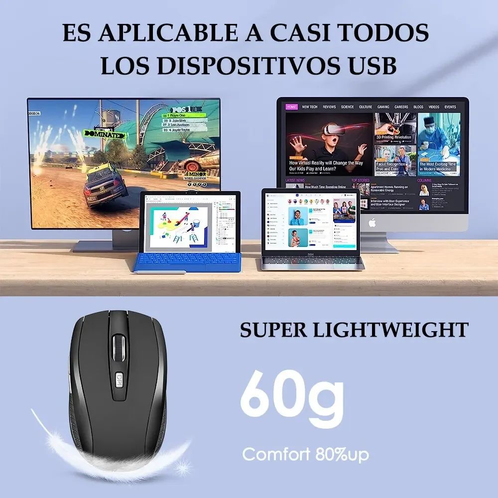 Mouse sem fio 2.4G, mouse óptico portátil de escritório alimentado por bateria, suporta níveis de DPI ajustáveis, adequado para notebooks.