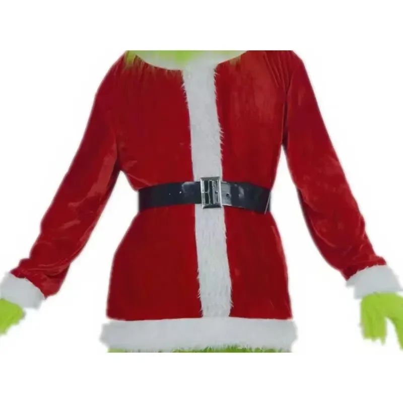 2024 New Christmas Costume Cosplay Clothes Dress Up Santa Claus Weird Green Haired Monster Grinch Party Performance Costume