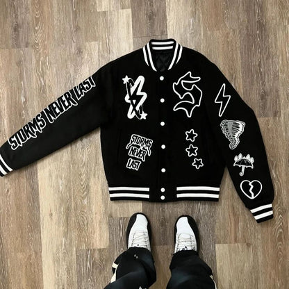 Retro Gothic Alphabet Embroidery Oversized Motorcycle Uniform Baseball Uniform Men's Y2K New Trend Harajuku Hip-Hop Joker Jacket