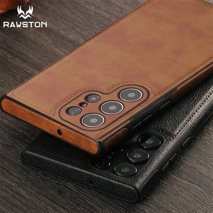 Capa de couro PU vintage de luxo para Samsung S25 Ultra S24 Plus S23 S22 S24Ultra, fina, à prova de choque, com para-choque macio