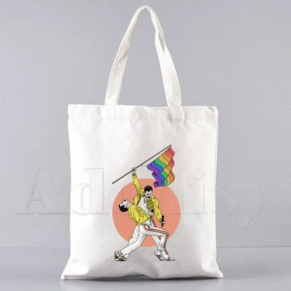 Freddie Mercury Tote Bag Unisex Canvas Bags Shopping Bags Printed Casual Shoulder Bag Foldable