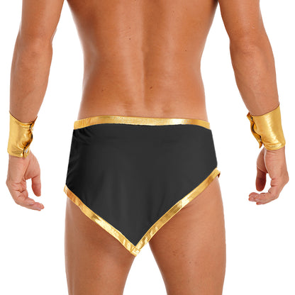 Men Roman Gladiator Costume Ancient Greek God Caesar Mini Skirt with Cuffs Halloween Theme Party Cosplay Outfits Fancy Dress Up