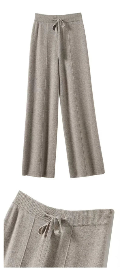 High Waist Knitted Woolen Wide Leg Pants Autumn Winter New Style Drapey Floor-Length Casual Trousers Skin-friendly Warm
