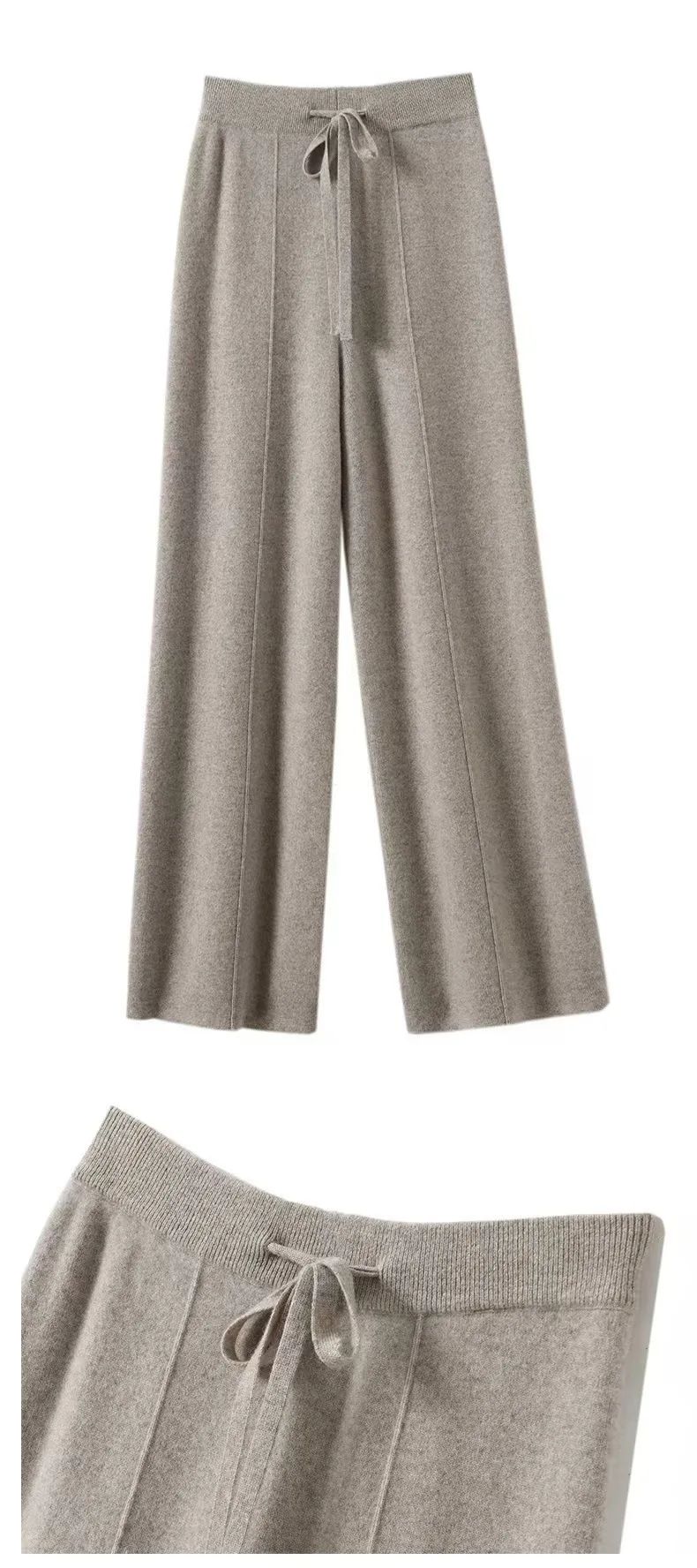 High Waist Knitted Woolen Wide Leg Pants Autumn Winter New Style Drapey Floor-Length Casual Trousers Skin-friendly Warm