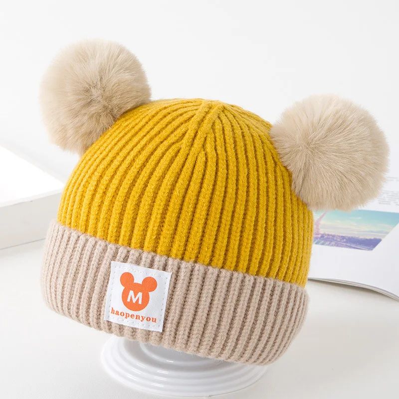 Touca de Crochê Infantil Disney Mickey Mouse Desenho Animado Anime Touca de Inverno Macia Quente para Bebê Menina Menino Dupla Camada