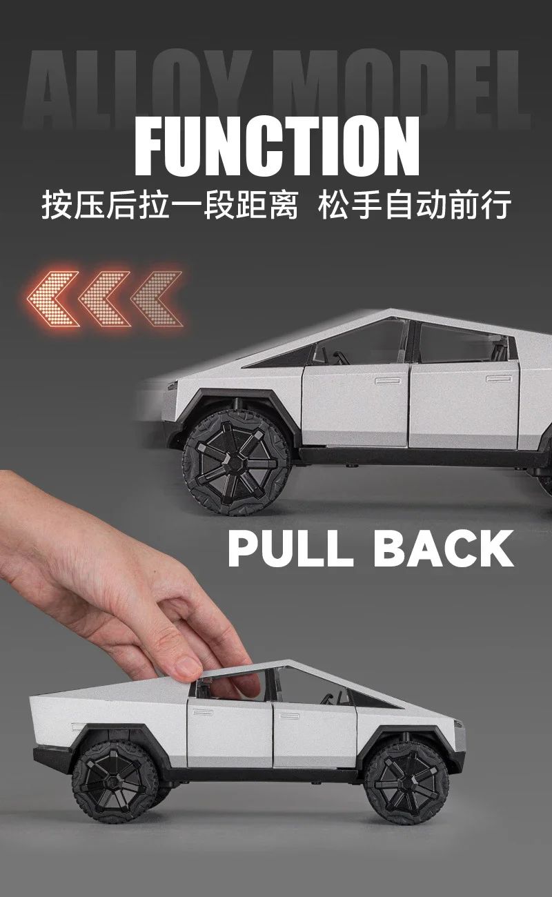 Alloy Model Carro 1:24 Diecast Miniatura Metal Picape Veículo Presente de Aniversário para Crianças Colecionáveis Van Caminhão Tesla Cybertruck Brinquedo para Meninos