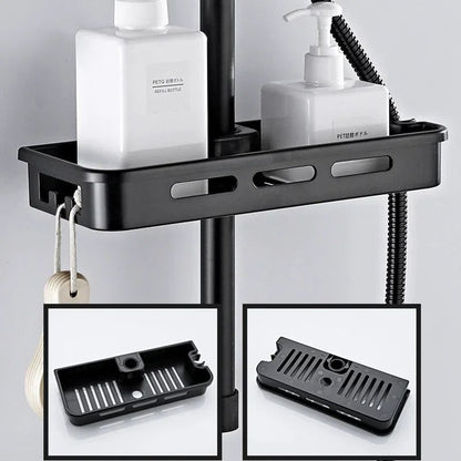 Organizador de armazenamento para chuveiro, sem perfuração, suporte para chuveiro de elevação, suporte para sabonete, shampoo, bandeja, prateleiras de poste