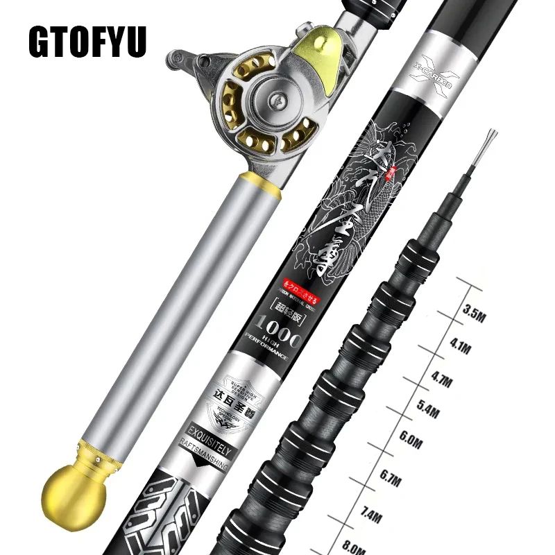 Conjunto Ultraleve de Vara de Pesca e Carretilha Oca de Múltiplas Posições de Alto Carbono Variável 4.5-10M Super Rígida para Rio