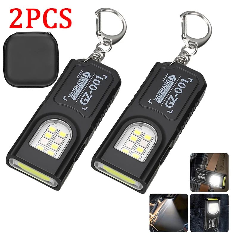 Mini COB LED Flashlight USB Rechargeable Torch with Magnetic Portable Powerful Working Light Outdoor Emergency Keychain Light